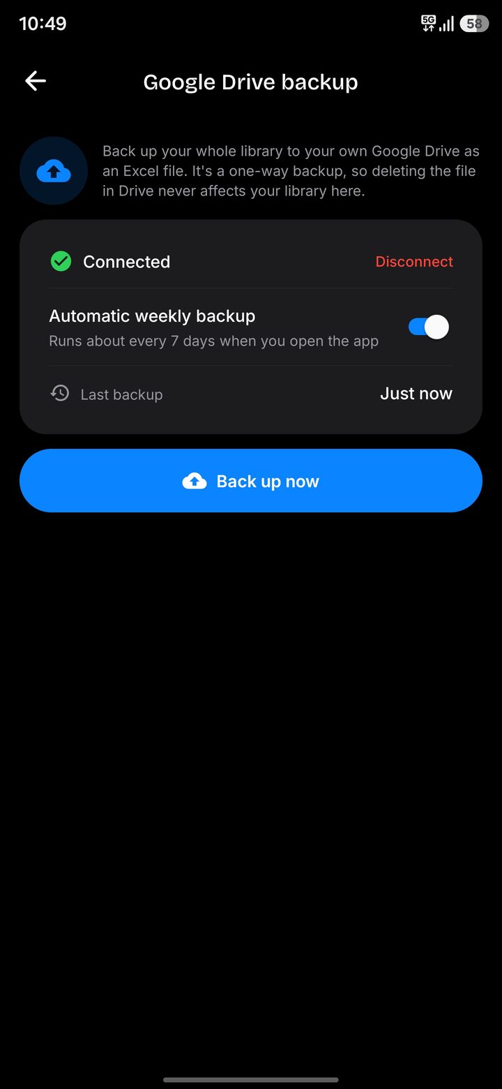 BingeMark automatic Google Drive backup