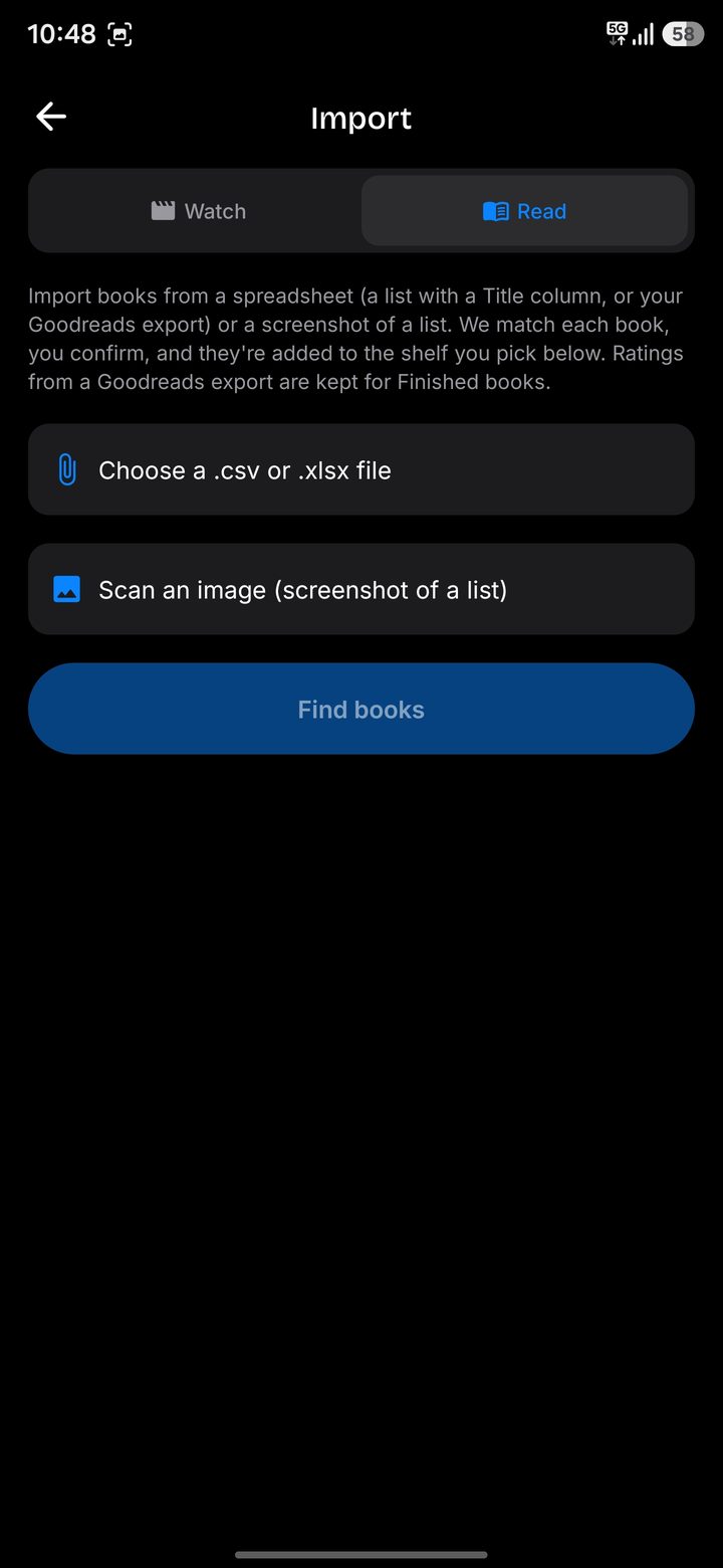 BingeMark import for movies, shows and books from spreadsheets, Netflix, Goodreads or screenshots